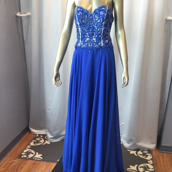 Strapless royal blue corset back chiffon skirt formal/prom/semi formal gown - Picture 1 of 2